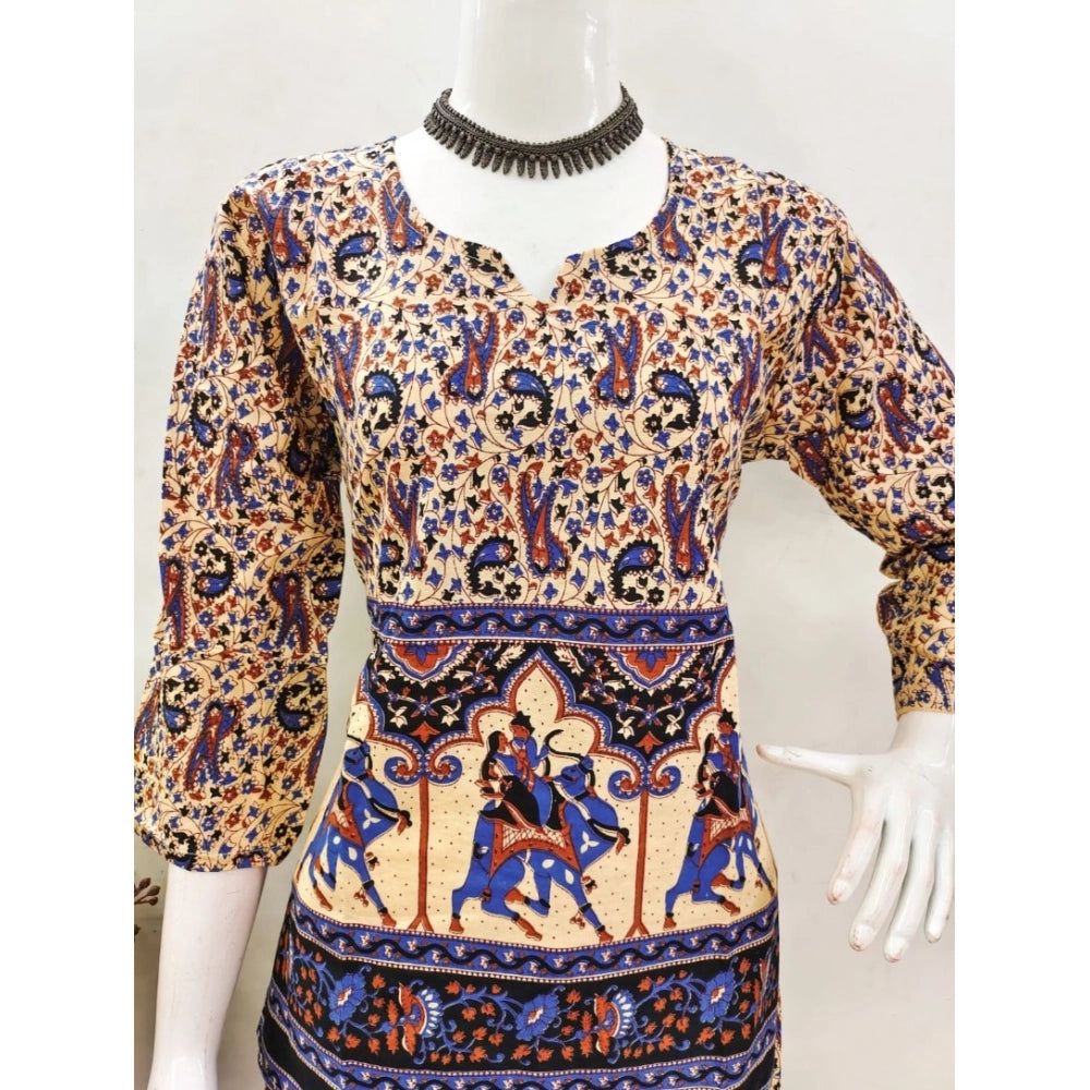 Multicolor cotton Jaipuri printed co-ord set with 3/4 sleeves, sweetheart neckline for women's fashion