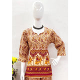 Multicolor cotton Jaipuri printed co ord set with sweetheart neckline and 3-4th sleeve