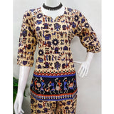 Multicolor cotton Jaipuri printed women's co ord set with 3-4th sleeves, sweetheart neckline