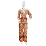 Multicolor cotton Jaipuri printed co ord set with 3-4th sleeves, sweetheart neckline