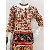 Multicolor cotton Jaipuri printed women's coord set with sweetheart neckline and 3-4th sleeves