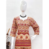 Multicolor cotton Jaipuri printed women's co-ord set with 3/4 sleeves and sweetheart neckline