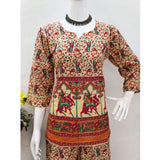 Multicolor cotton Jaipuri printed women's 3/4 sleeve coord set, sweetheart neckline on display rack