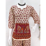 Multicolor cotton Jaipuri printed women's co ord set with sweetheart neckline and 3-4th sleeve