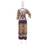 Multicolor cotton Jaipuri printed women's co ord set with 3-4th sleeves and sweetheart neckline