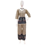 Multicolor cotton Jaipuri printed women's co ord set with sweetheart neckline and 3-4th sleeves