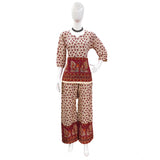 Multicolor cotton Jaipuri printed 3/4 sleeve coord set, sweetheart neckline, vibrant Indian-inspired style