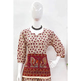 Multicolor cotton Jaipuri printed women's coord set with sweetheart neckline & 3-4th sleeves