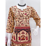 Multicolor cotton Jaipuri printed women's co ord set with 3-4th sleeves and sweetheart neckline