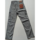 Grey cotton-blend cargo straight-fit women's pants with button closure - solid style, mid rise