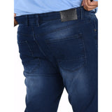 Dark blue cotton-blend solid plus size men's jeans, mid-rise fit with button closure