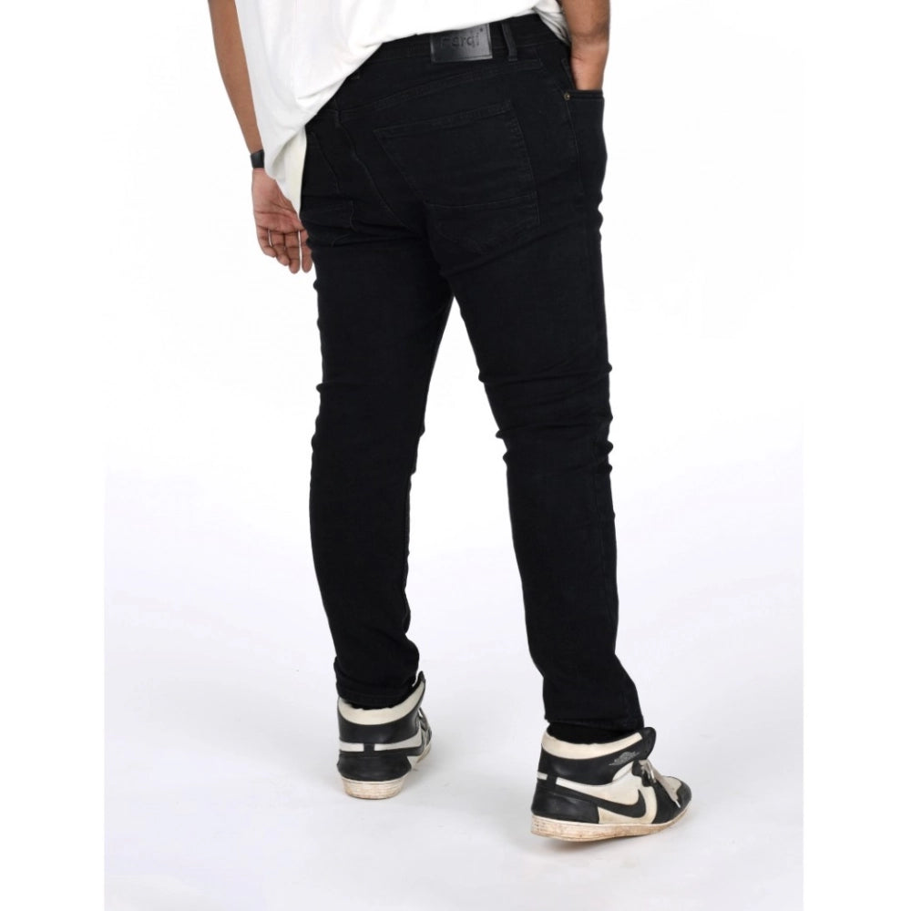 Men's cotton blended solid plus size black jeans, mid rise with button closure - fashionable men's apparel for all sizes