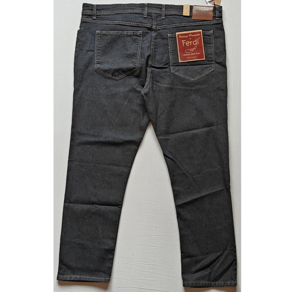 Dark grey cotton-blend solid plus size men's jeans - mid rise with button closure