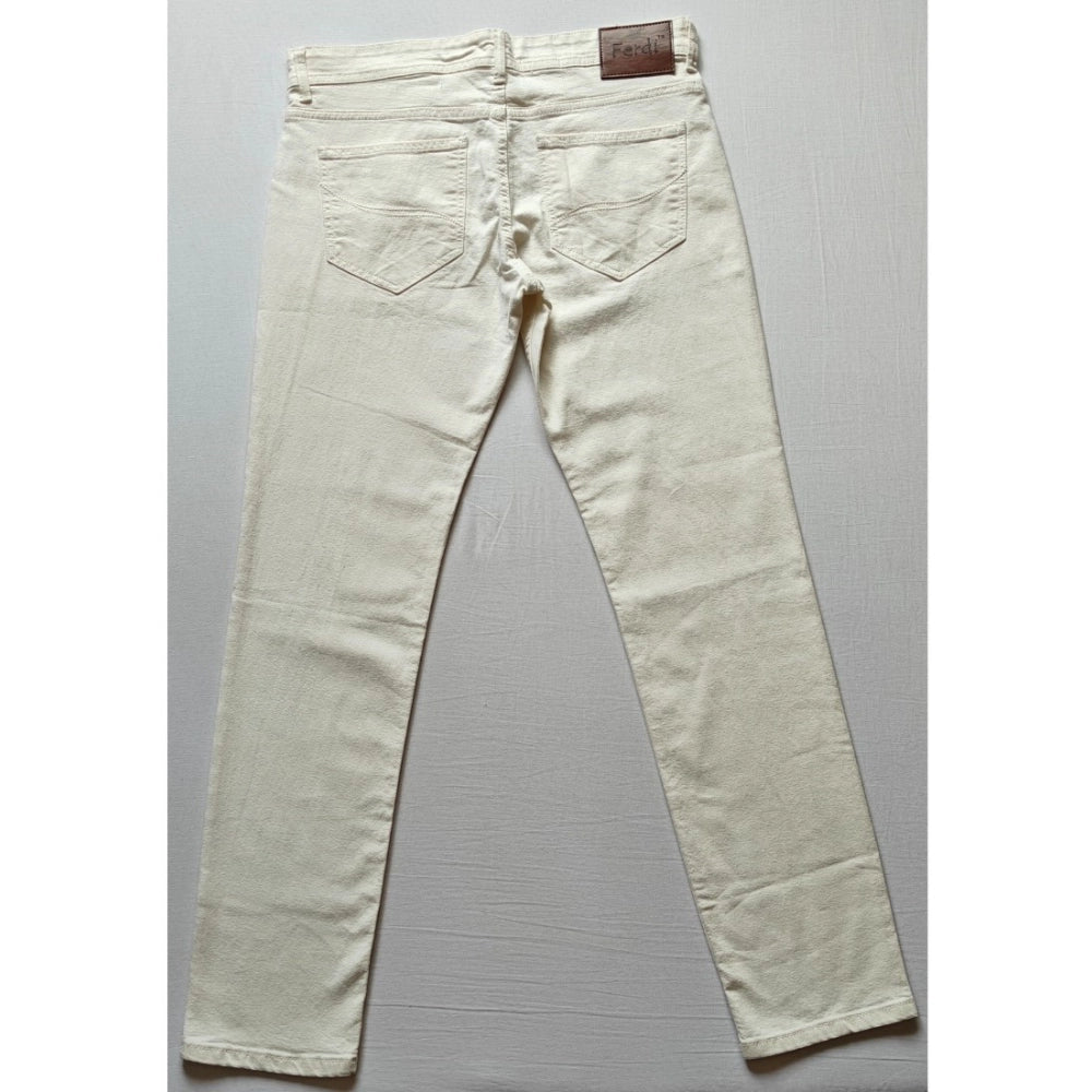 Men's cotton blended beige solid classic fit jeans - mid rise, button closure, comfortable casualwear for men