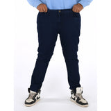 Dark blue cotton blended men's jeans (plus size), solid pattern with button closure - ideal for comfortable, stylish fit