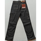 Black cotton-blend cargo straight fit women's pants with button closure, solid pattern