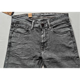 Gray cotton-blend tapered jeans for men, mid-rise fit with button closure