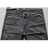 Grey cotton blended tapered jeans for men - solid pattern, mid rise with button closure