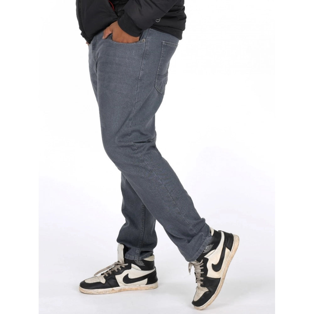 Grey cotton blended plus size men's jeans, solid pattern, mid rise