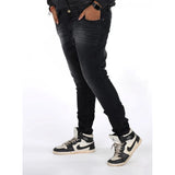 Men's cotton blended solid plus size black jeans, mid rise with button closure - accessible fashion for larger men