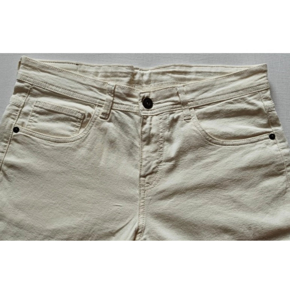 Men's beige cotton blended classic fit jeans, mid rise with button closure - solid pattern for everyday wear