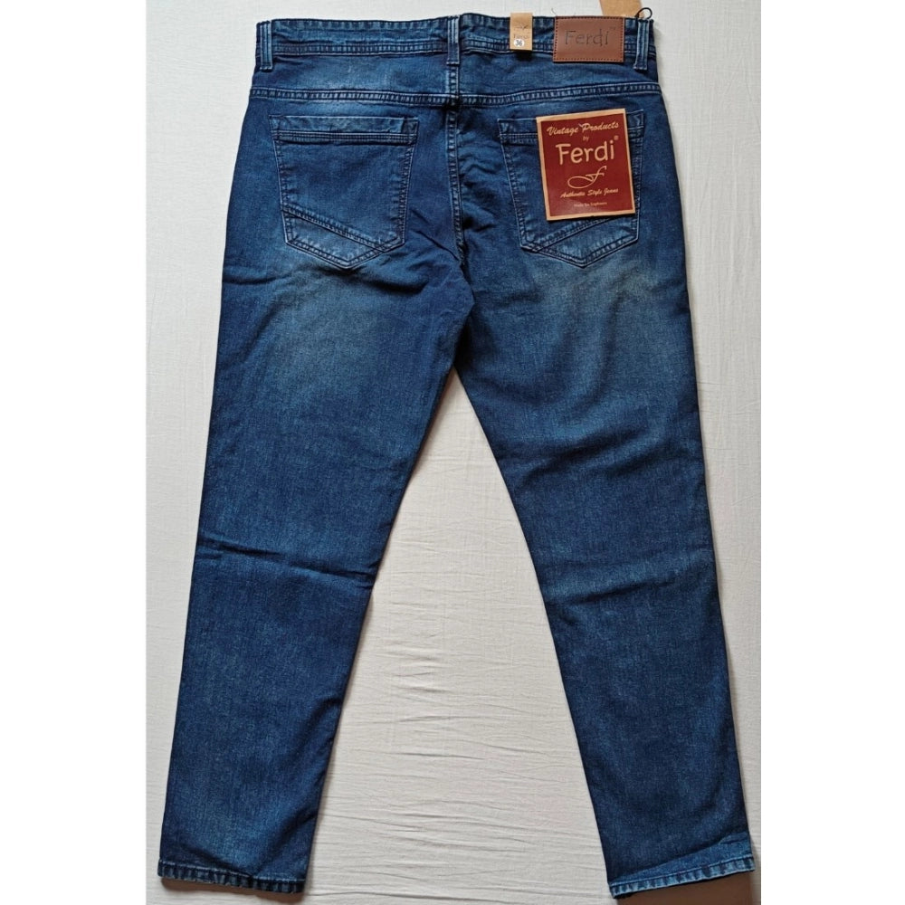 Men's cotton-blend solid tapered jeans (blue), mid rise with button closure - fashionable casualwear for men