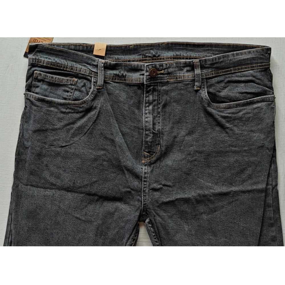 Dark grey cotton blended solid plus size jeans for men, mid-rise fit