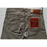 Men's cotton blended khaki tapered jeans, solid pattern, mid-rise with button closure