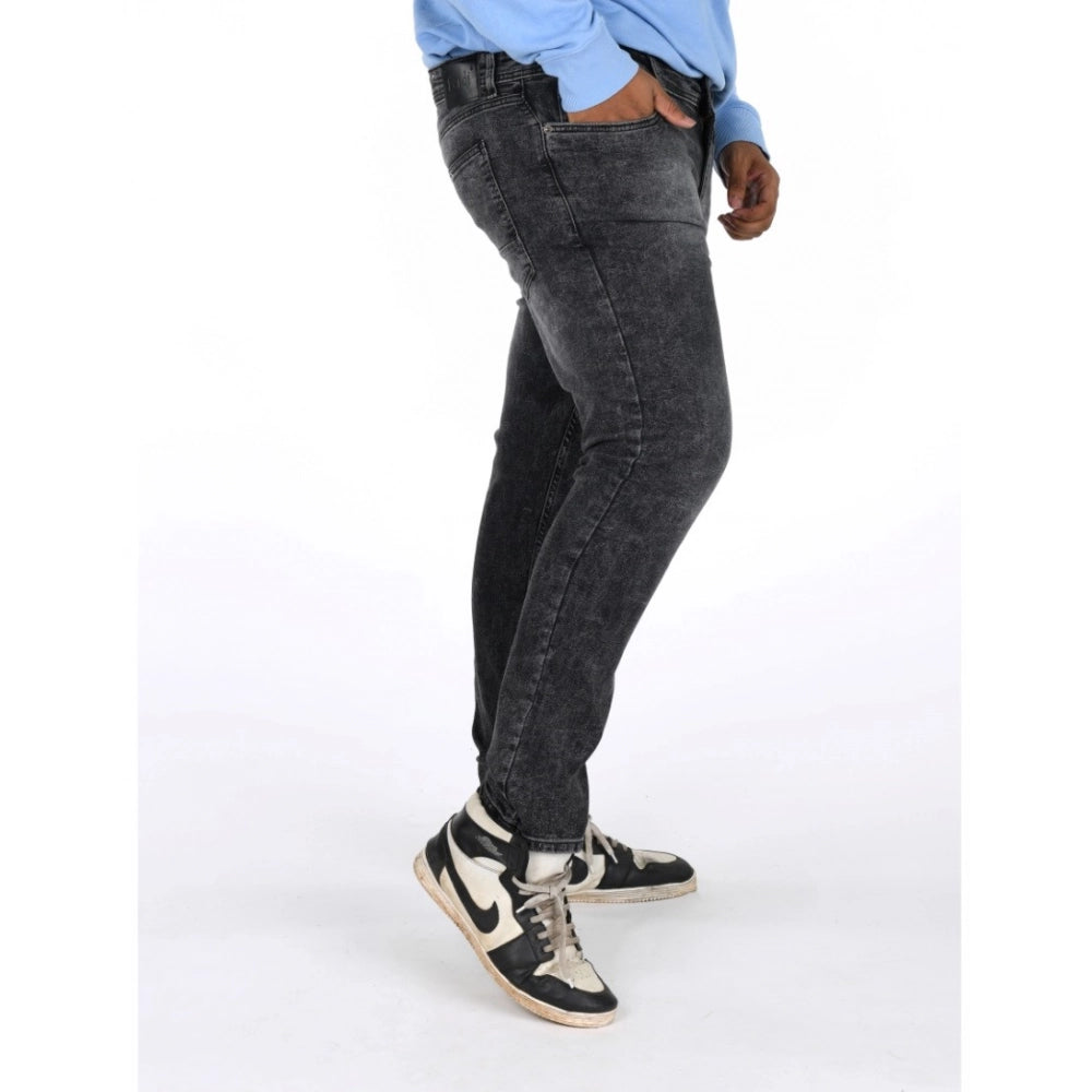 Men's cotton blended solid plus size grey jeans, mid-rise, button closure - versatile everyday wear for men