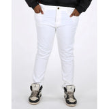 Men's white cotton blended plus size jeans, mid rise with button closure. [White Cotton Jeans Plus Size]