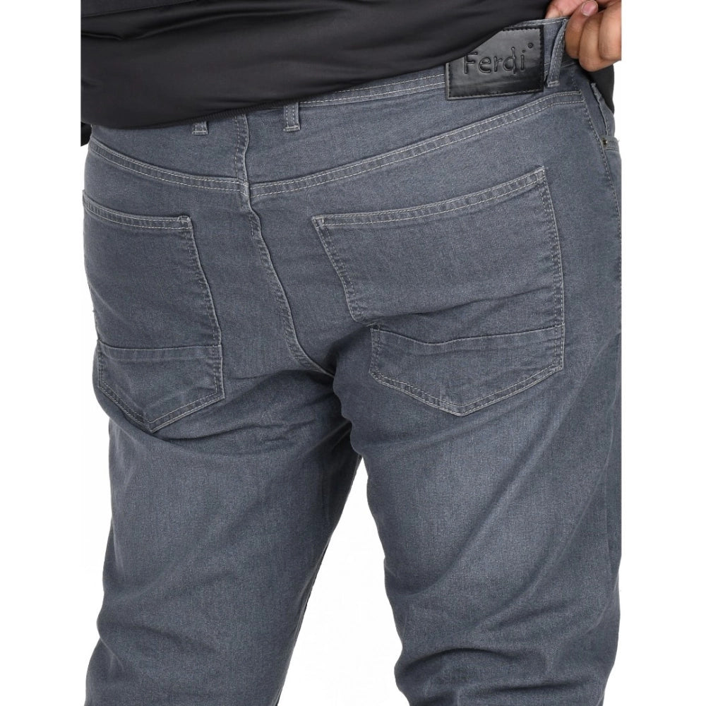 Grey cotton blended plus size men's jeans, solid pattern for comfortable fit