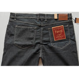 Dark grey cotton-blended plus size men's jeans, solid pattern, mid rise with button closure