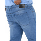 Blue cotton blended plus size men's jeans, solid pattern for comfortable fit