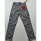 Grey cotton-blend cargo straight fit women's trousers, mid rise with button closure