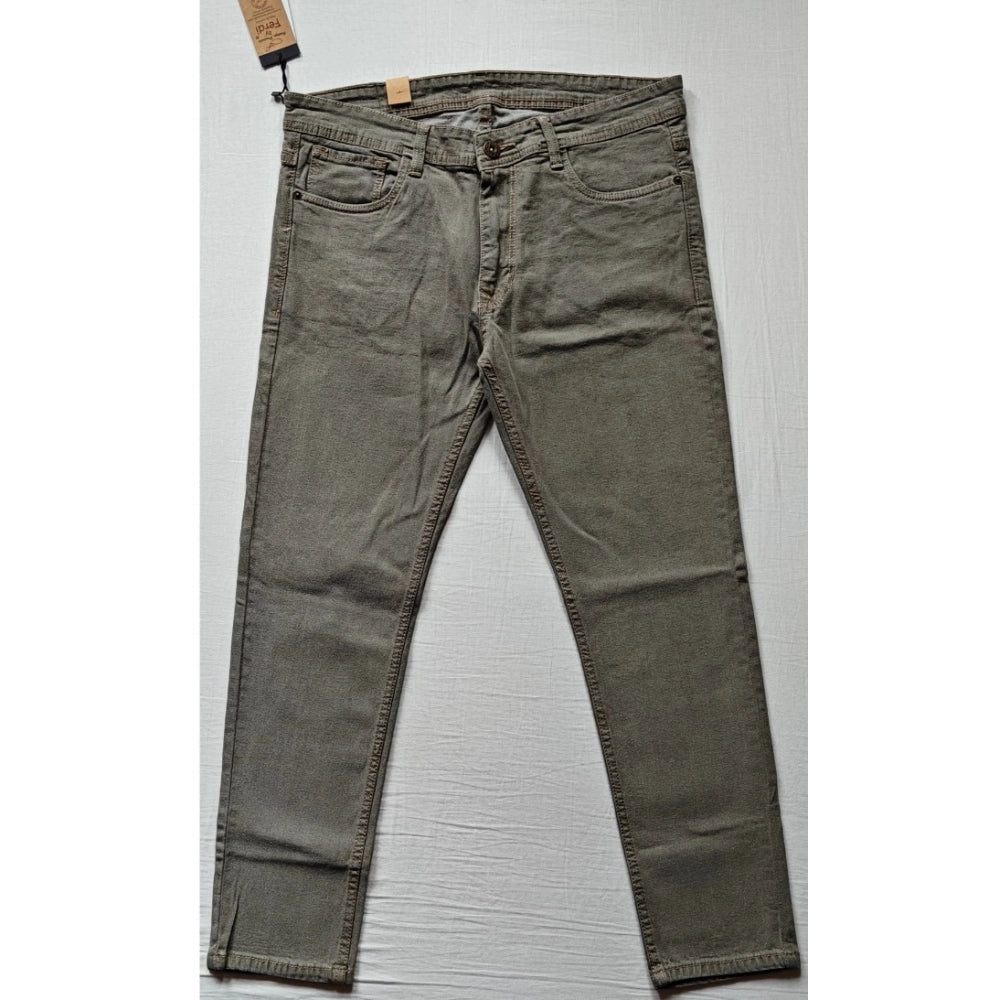 Men's Cotton Blended Solid Tapered Jeans (Khaki)