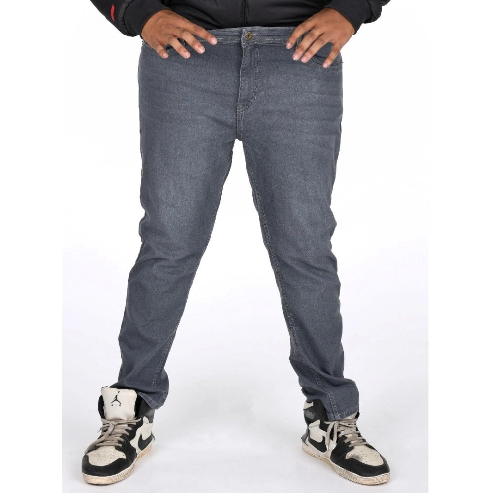 Gray cotton-blend men's plus size solid jeans - mid rise, button closure