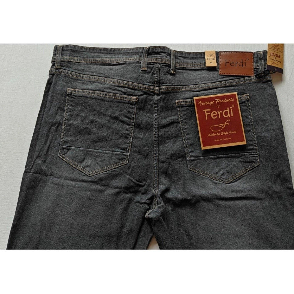 Dark grey cotton-blend solid plus size men's jeans - mid rise with button closure