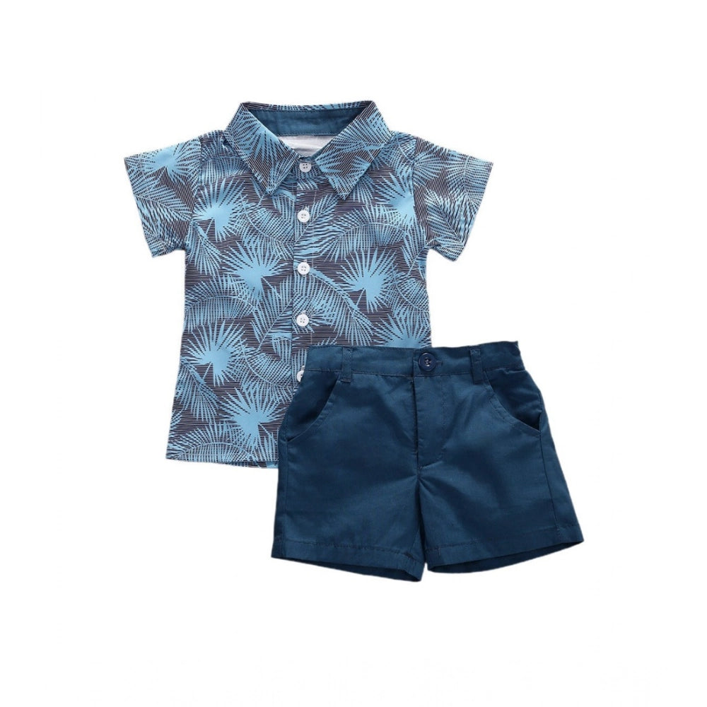 SkyBlue Lycra printed casual wear boy's shirt & shorts set for active play