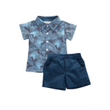 SkyBlue Lycra printed casual wear boy's shirt & shorts set for active play
