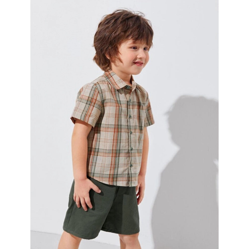 Green Lycra printed kid's casual wear shirt & shorts set for boys, ideal for playtime