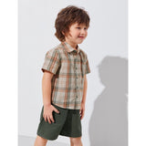 Green Lycra printed kid's casual wear shirt & shorts set for boys, ideal for playtime