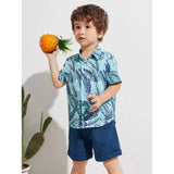 SkyBlue Lycra printed boy's casual wear shirt & short set - vibrant design, comfortable for active play