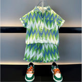 Green Lycra printed casual wear shirt and shorts set for kids - kid-friendly activewear