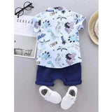 Multicolor Lycra kids' casual wear shirt and shorts set, printed design with short sleeves