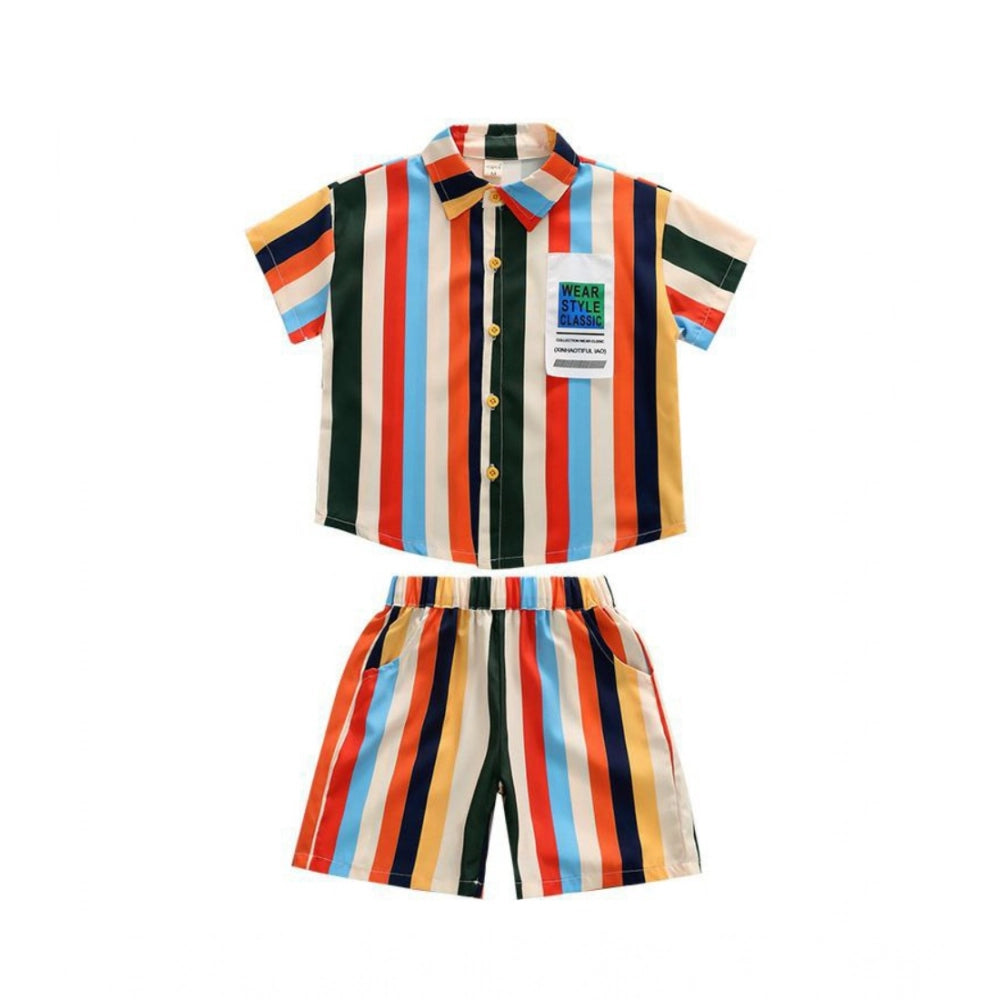Multi-colored Lycra printed kids casual wear set (short sleeve shirt & shorts)