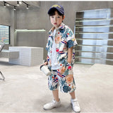 Multicolor Lycra kids casual wear short sleeve shirt & shorts set, printed pattern