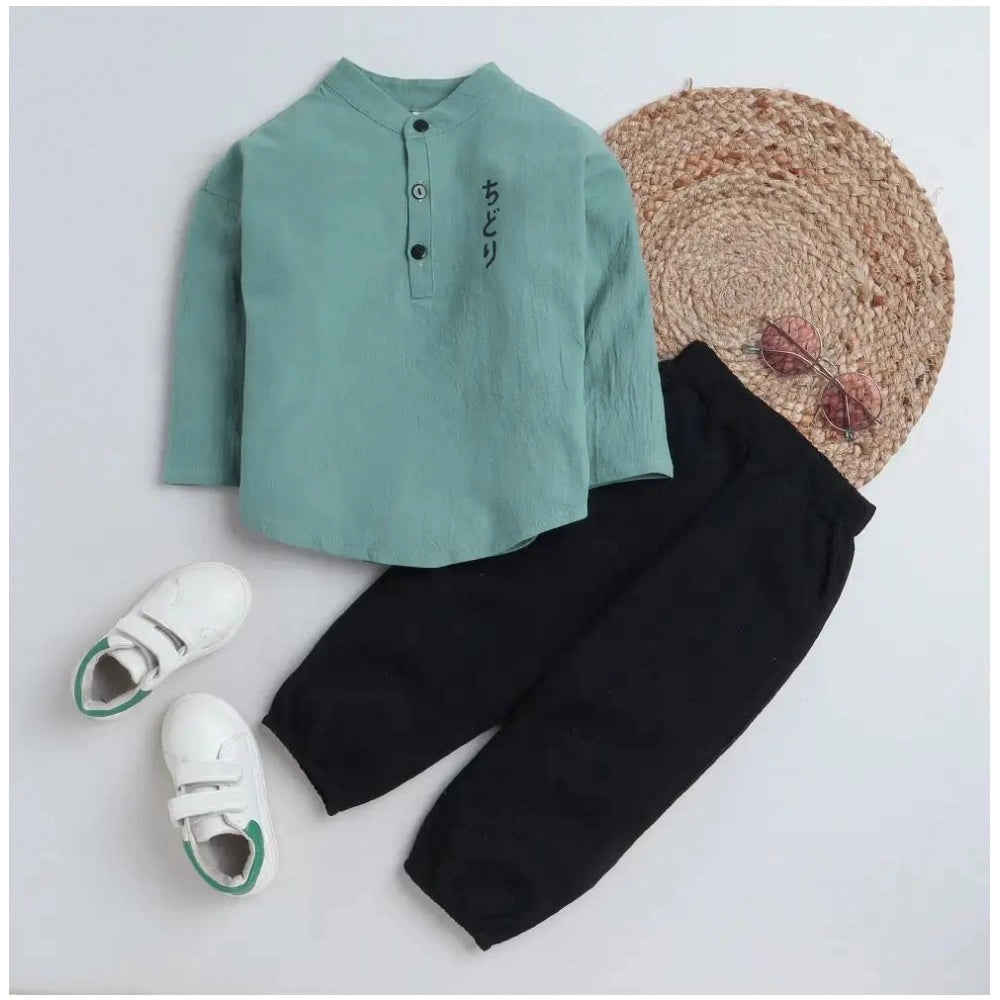 Green Lycra printed kid's casual wear shirt and shorts set, short sleeve boy's outfit for play