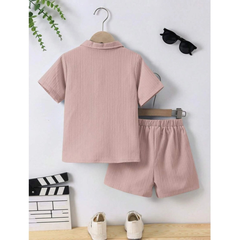 Peach Lycra kid's casual wear set: shirt with short sleeves & shorts