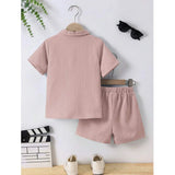 Peach Lycra kid's casual wear set: shirt with short sleeves & shorts