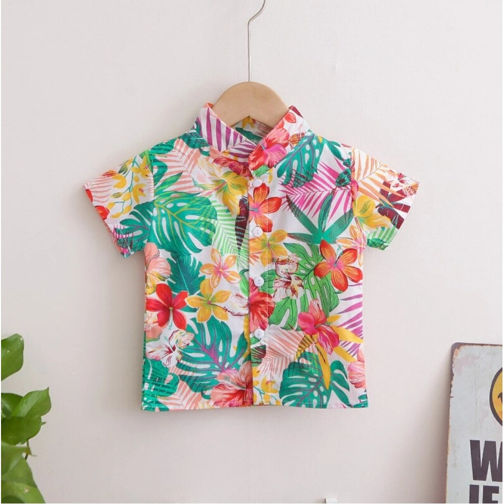 Multi-colored Lycra kid's casual wear shirt & shorts set, short sleeve style with printed design